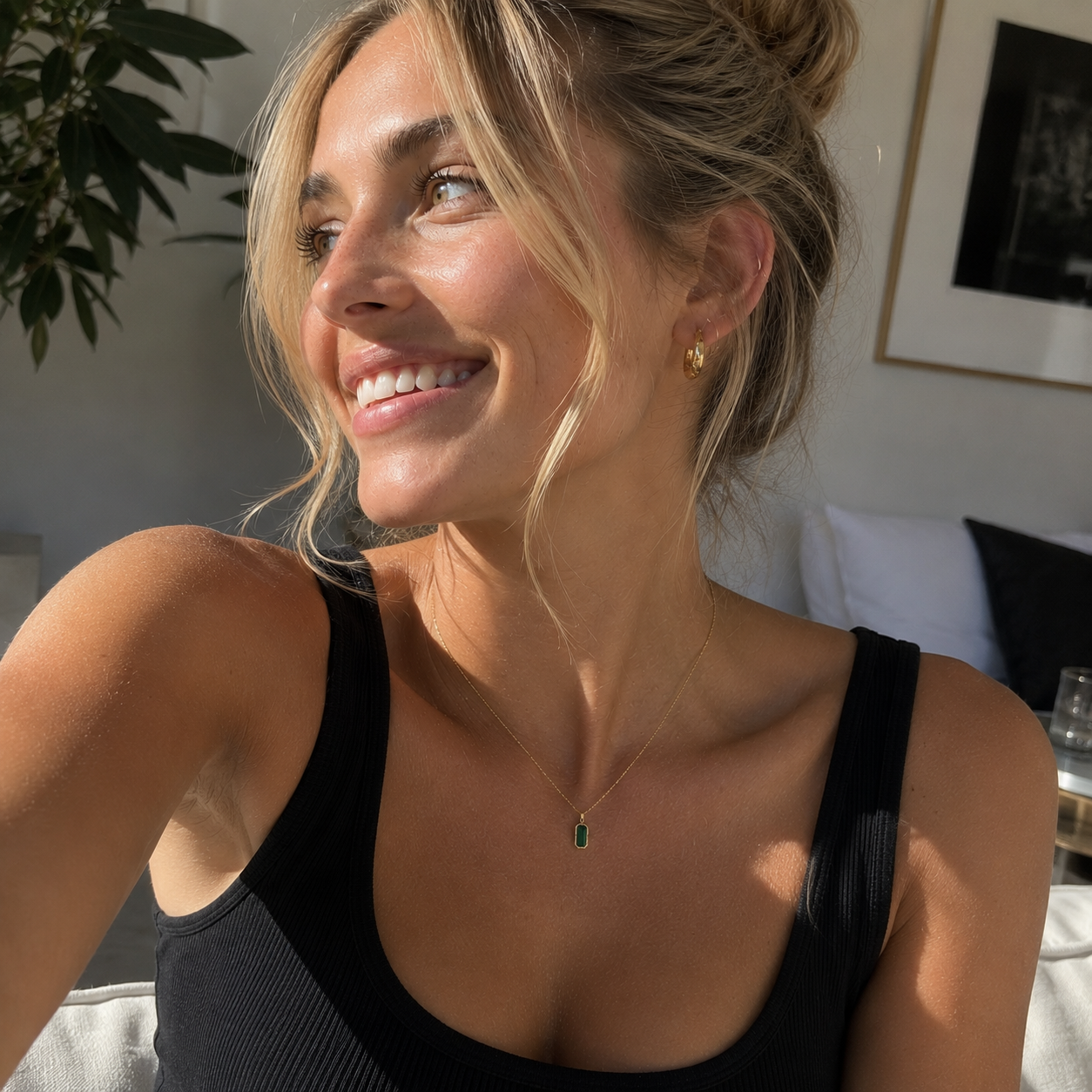 Aera Necklace Meadow worn in a Lumé Lumé lifestyle setting