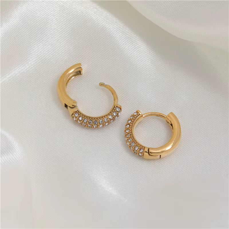 Aurelia Pavé Huggies gold earring detail by Lumé Lumé