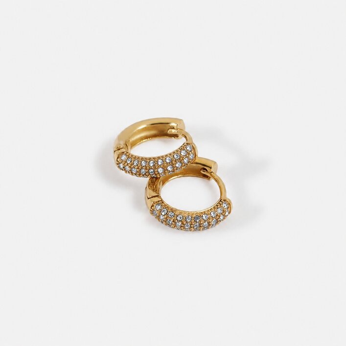 Aurelia Pavé Huggies gold earrings with clear stones by Lumé Lumé