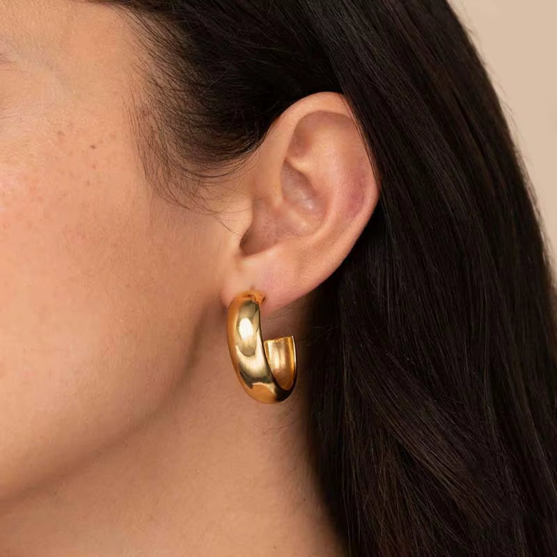 Auretta Hoops worn in a close-up lifestyle image