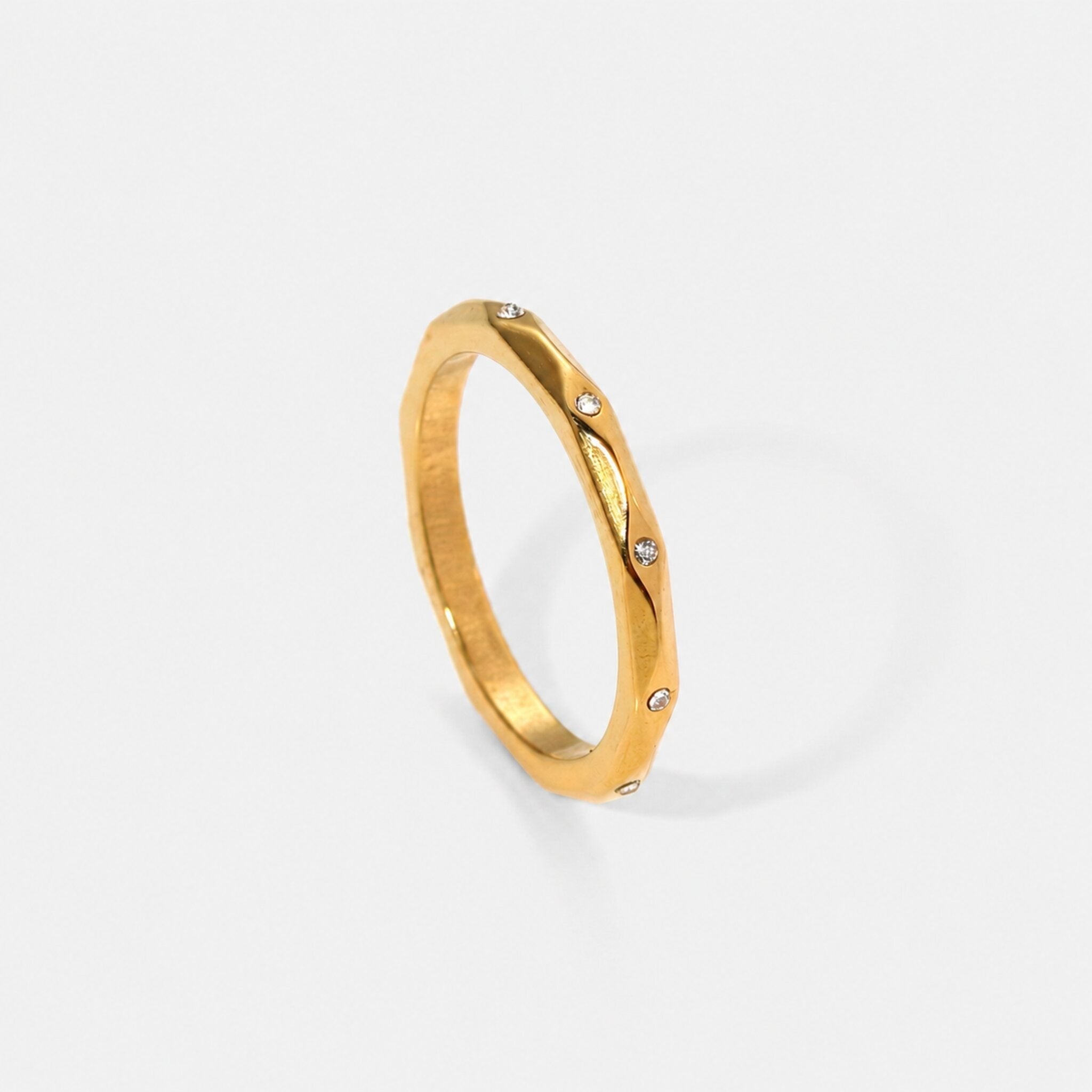 Aveline Ring gold ring with clear stones by Lumé Lumé