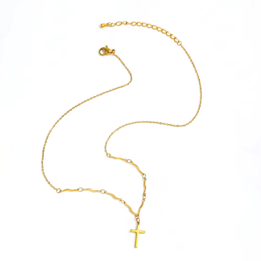 Celeste Cross Necklace chain and pendant detail by Lumé Lumé