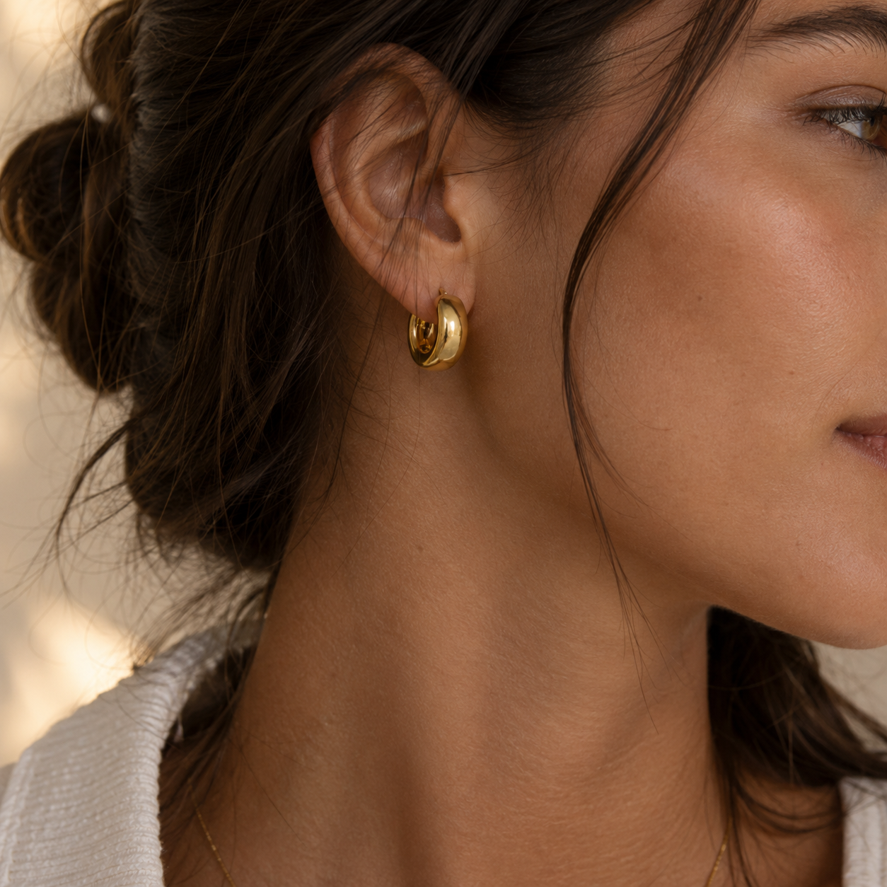 Chunky Hoops worn in a Lumé Lumé lifestyle image