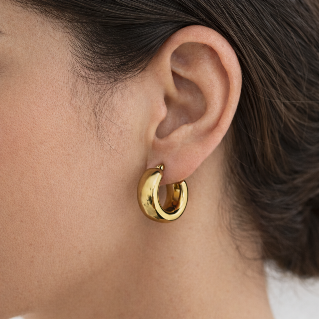 Chunky Hoops styled in a second Lumé Lumé lifestyle image