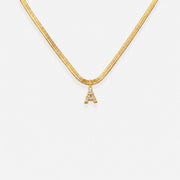 Elara A Initial Necklace gold letter pendant with clear stones by Lumé Lumé