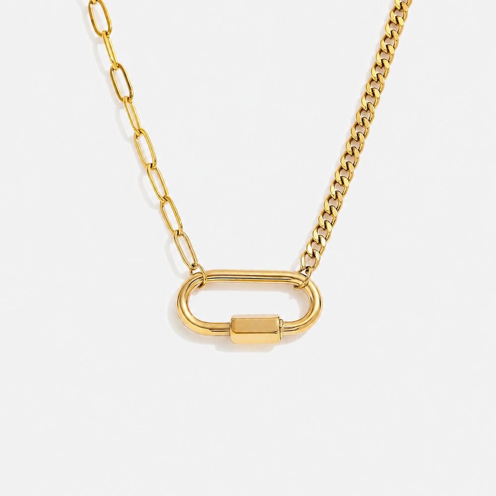 Link Chain Necklace mixed gold chain with carabiner clasp by Lumé Lumé