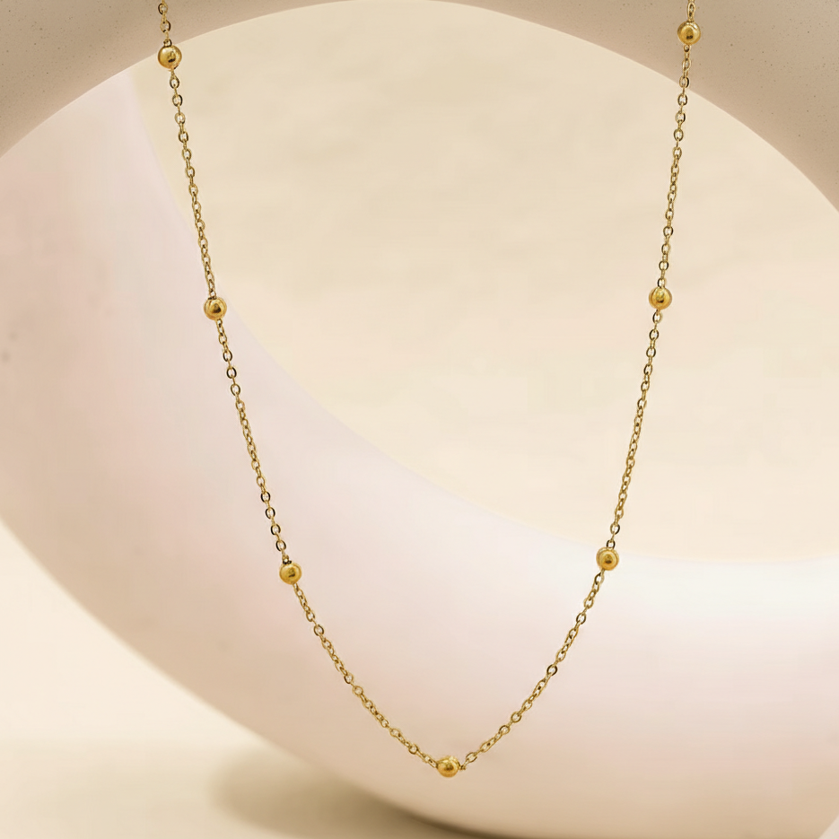 Luna Dotted Necklace gold bead chain detail by Lumé Lumé