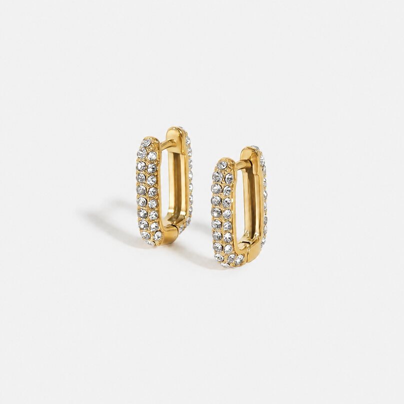 Lumé Pavé Huggies gold earrings with clear stones by Lumé Lumé