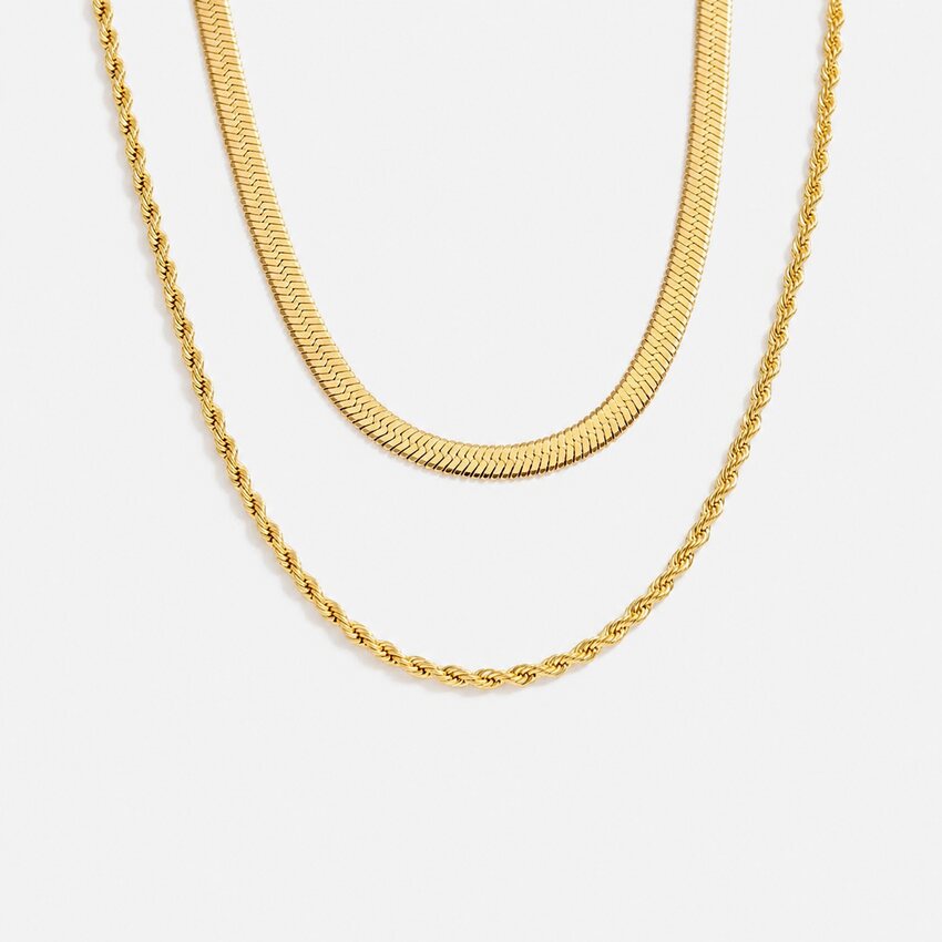 Solene Duo Necklace layered gold chains by Lumé Lumé