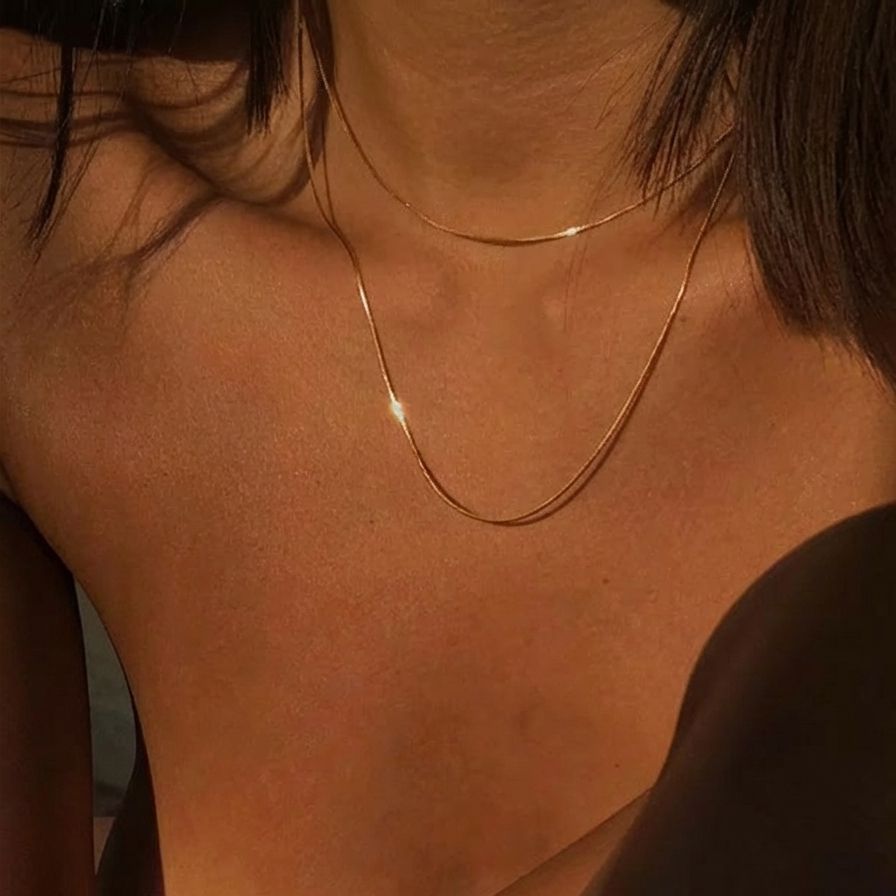 Solene Layered Necklace styled in a second Lumé Lumé lifestyle image